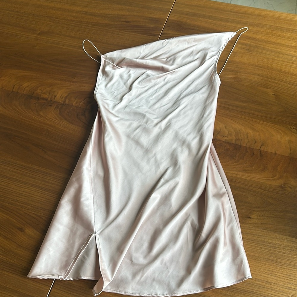 Light pink asymmetrical silk dress